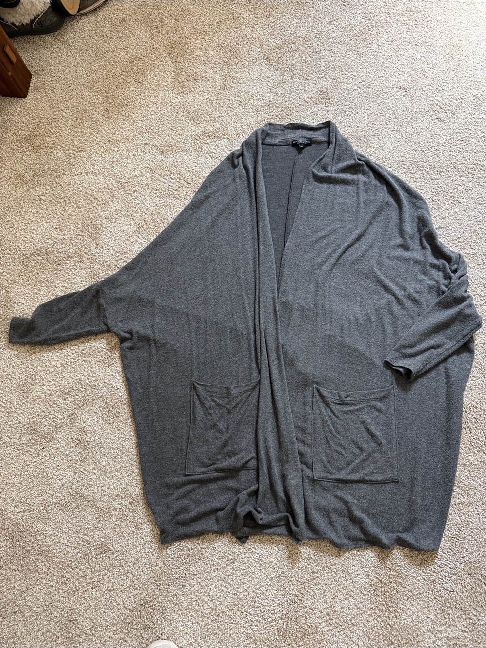 Beyond Yoga Heathered Charcoal Open Front Cardigan